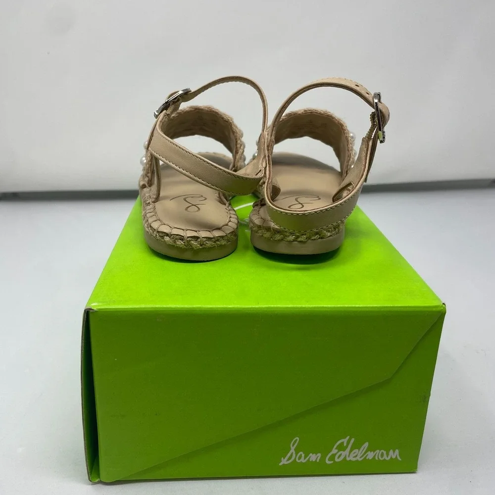 Sam Edelman Dress Sandals Girls Size 12 Natural Linen Holly Mini Pearls New